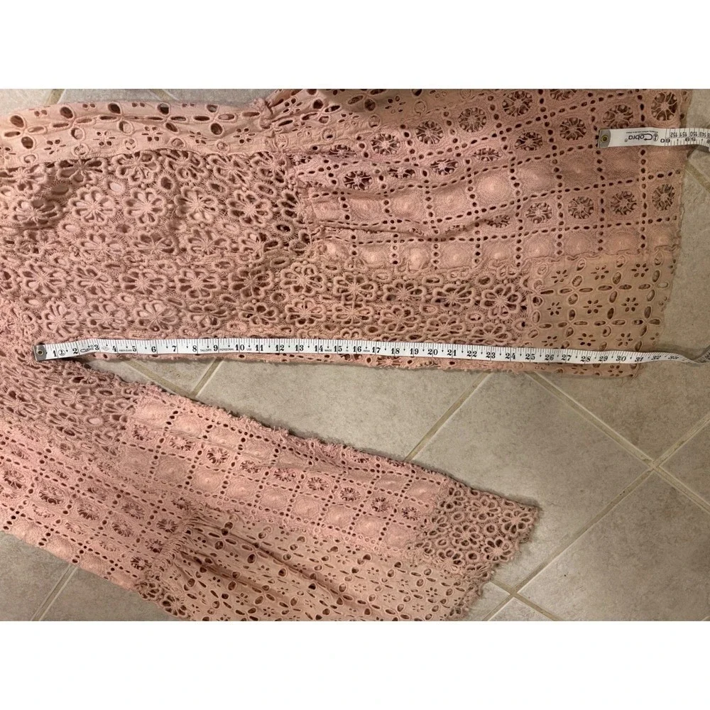 Free People FP One XS Pink Eyelet Lace‎ Wide Leg Jumpsuit Boho Festival